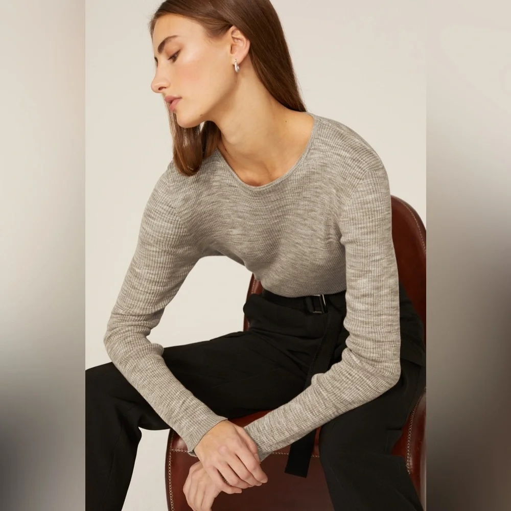 Tibi Printed Combed Cotton Sweater in Brown Crew Neck Fitted‎ Pullover size XXS